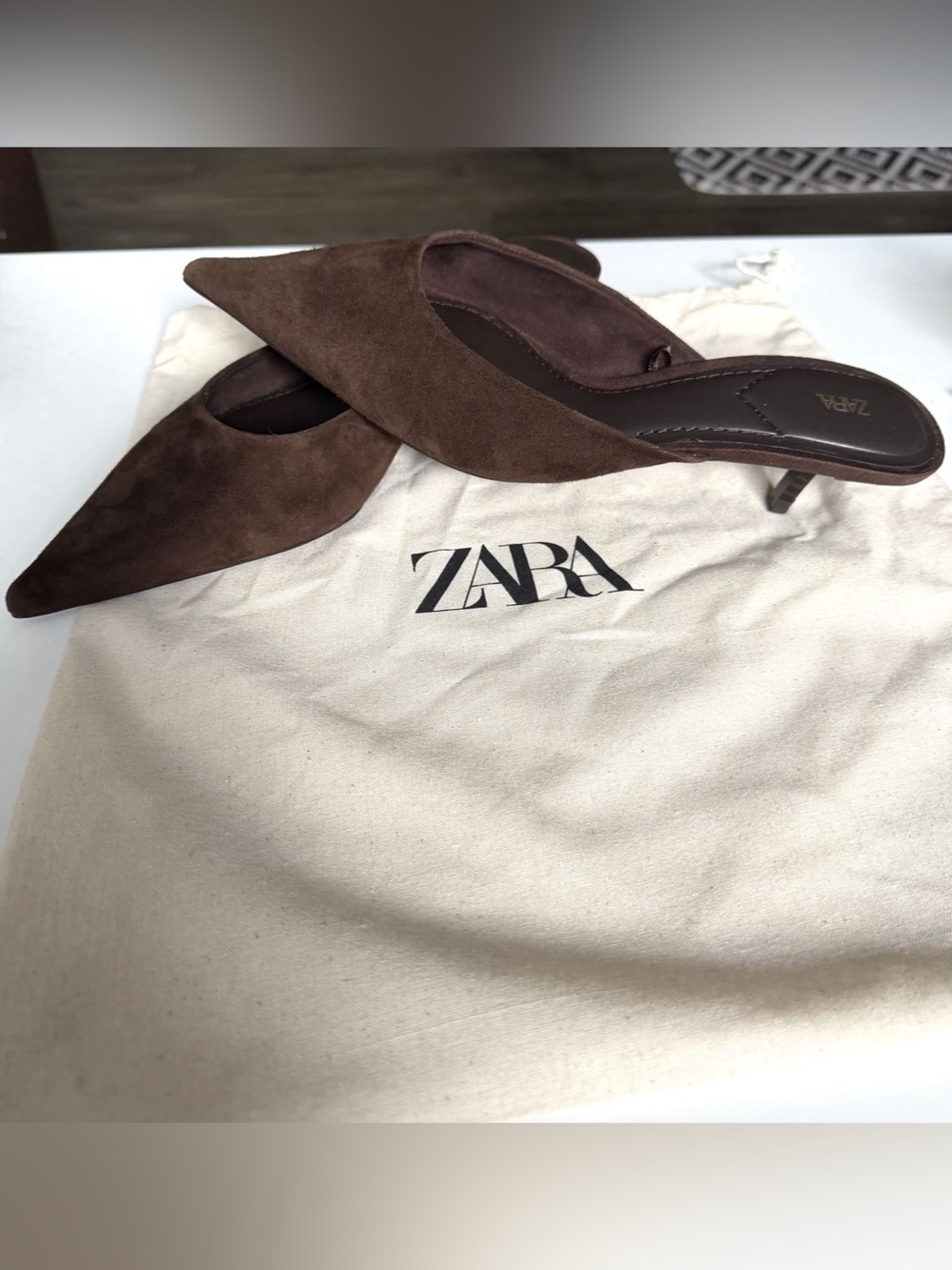 Zara Brown Suede Kitten Heel Mules